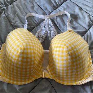 Clinique 44G Front Clasp Yellow Checkered Bra